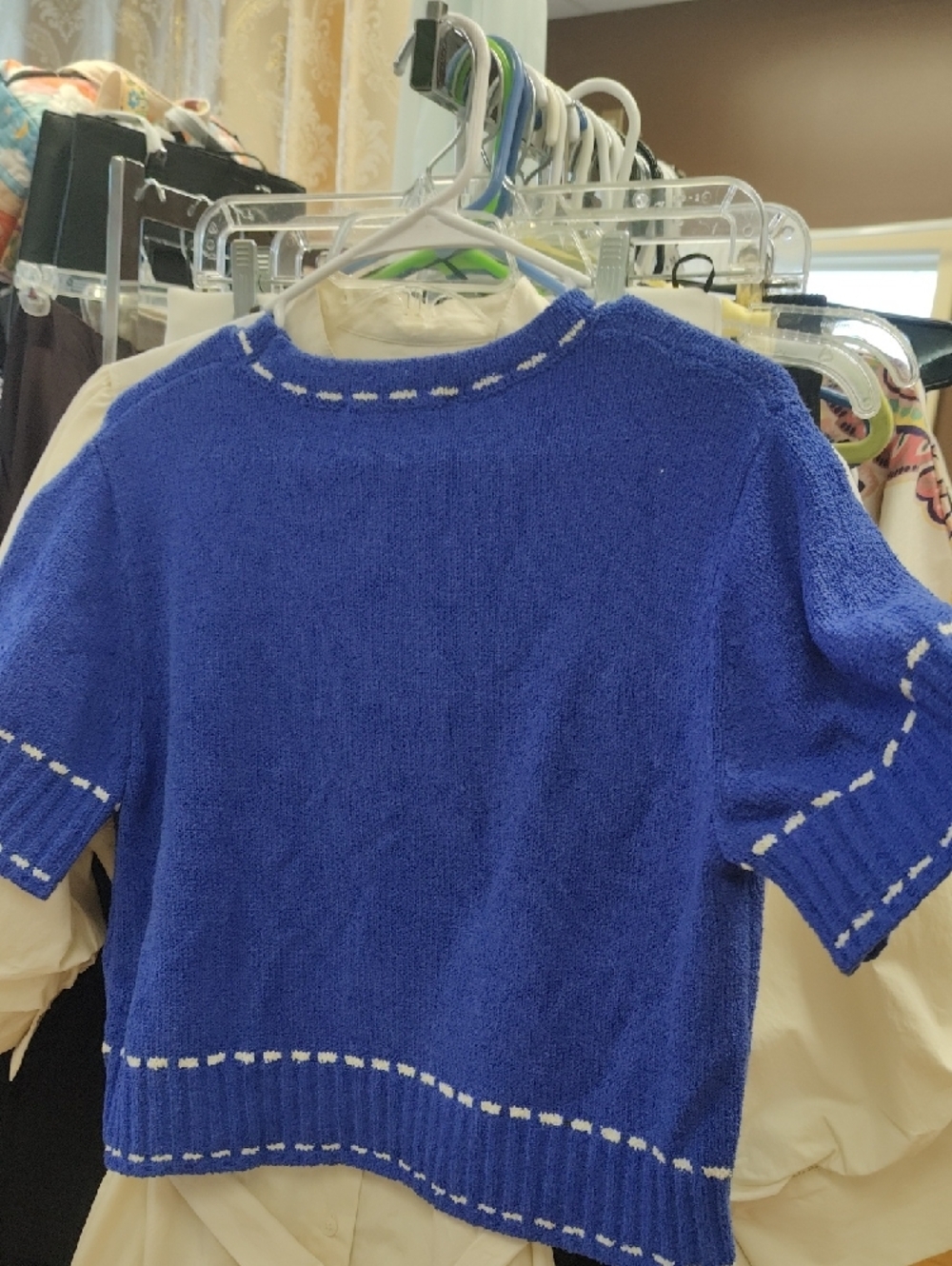 Zara Royal Blue Short Sleeve Knit Top with White Stitching - Picture 7 of 7